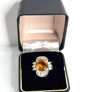 Vintage Ring Sterling Silver Citrine CZ Clusters